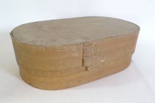 Antike Große Ovale Span Schachtel Aufbewahrungs Box Spanschachtel Um 1910 Bild
