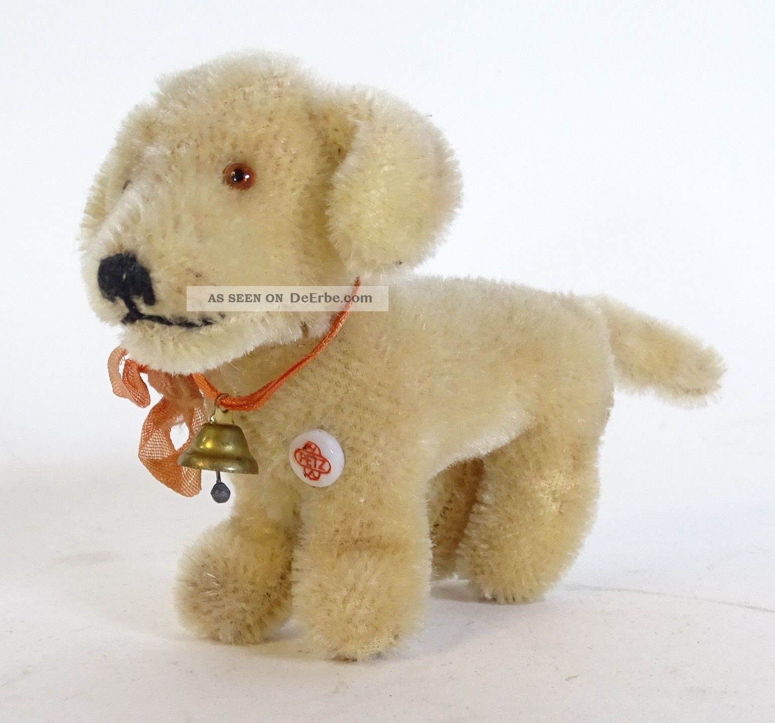 Seltener Antiker Mohair Petz Dackel Hund Hart Gestopft Mit Glöckchen Stofftiere & Teddybären Bild