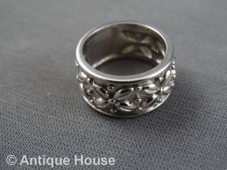 Silber 925 Schmuck Schmuckstück Breiter Massiver Ring Mit Blütendekor - Modern Bild