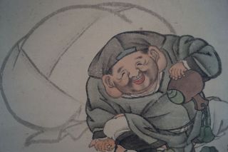 Antikes Japanisches Rollbild Kakejiku Hotei Und Die Mäuse Japan Scroll 3575 Bild