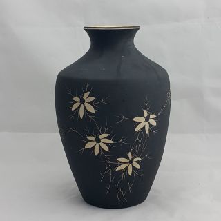 Vintage Keramik Vase Schwarz Matt Blütendekor Handarbeit Tolle Form Höhe 22,  5cm Bild
