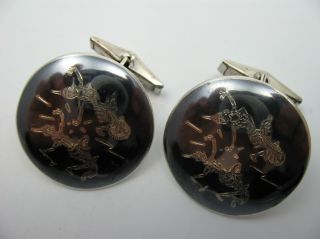 Siam Wunderschöne Große Manschettenknöpfe Aus 925 Tula Niello Silber Bild