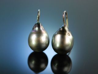 Black Pearls Ohrringe Schwarze Tahiti Zucht Perlen Tropfen Weiss Gold 585 Bild