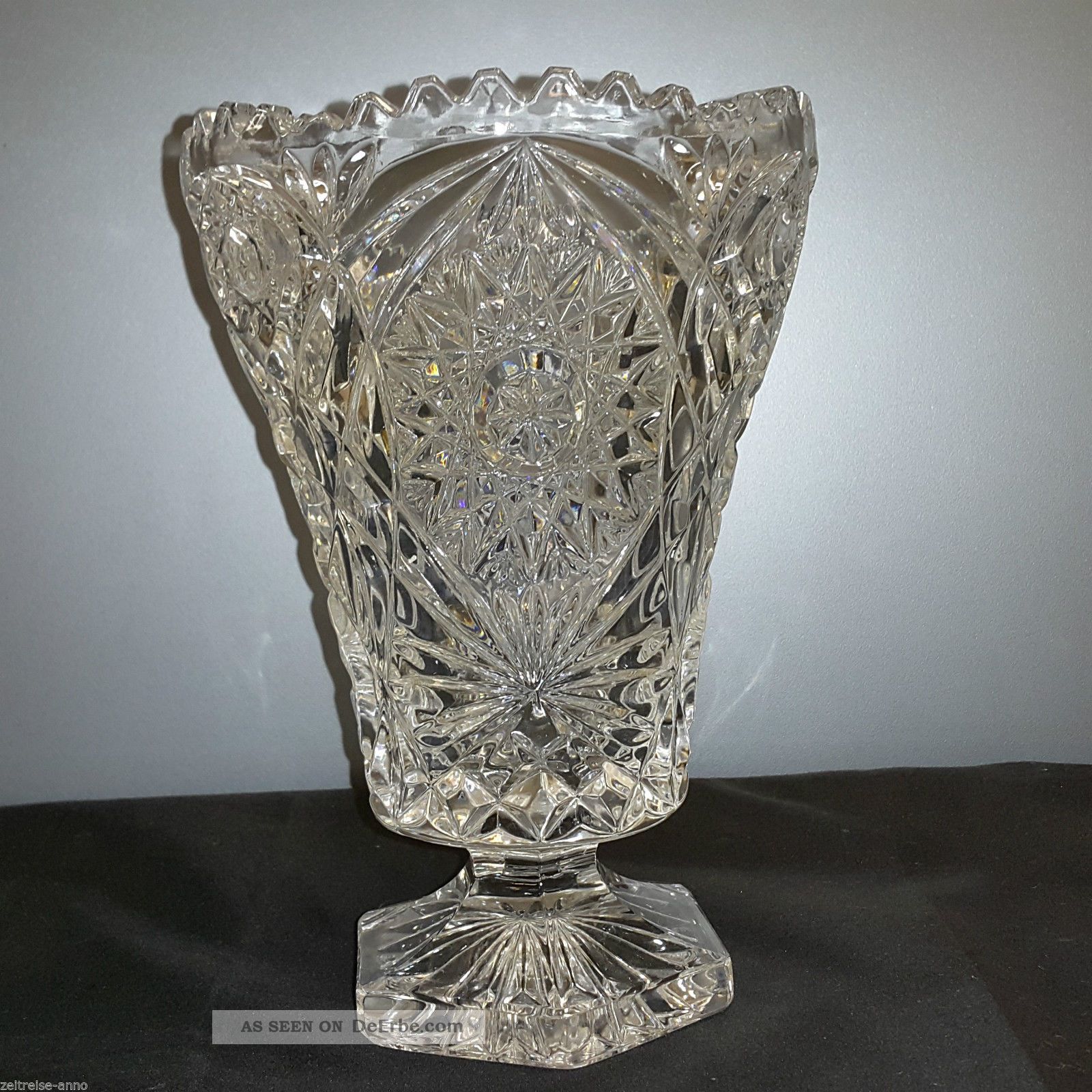 Vase Blumenvase Bleikristall Fußvase Vintage Design Sternschliff 20cm H.  1,  4kg Kristall Bild