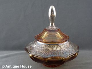 Antike Bonboniere Glas Kristallglas Bersteinfarben Mit Silberauflage Art Deko Bild
