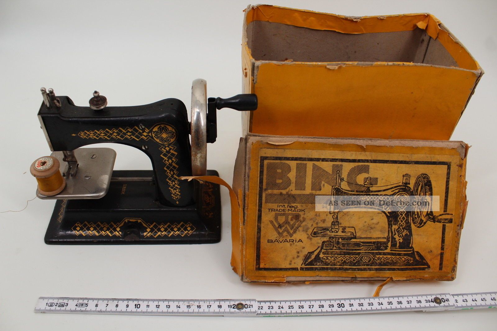 Bing Spielzeug Nähmaschine Eiserne Mamsell & Karton 1930 Gbn Antikspielzeug Bild