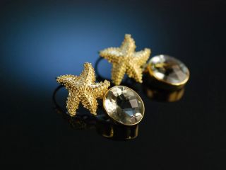Seestern Ohrringe Silber 925 Vergoldet Prasiolithe GrÜne Amethyste Earrings Bild