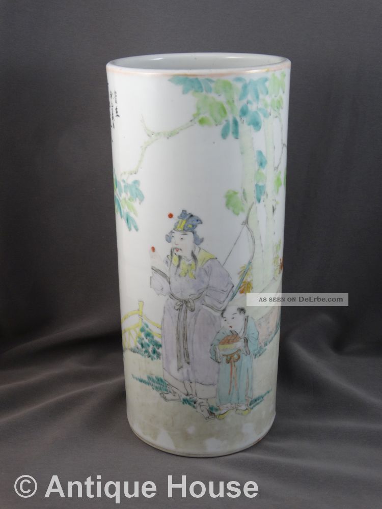 Große Alte Vase China Dekor Gemalt Schriftzeichen Keramik Glasur - 29 Cm Asiatika: China Bild
