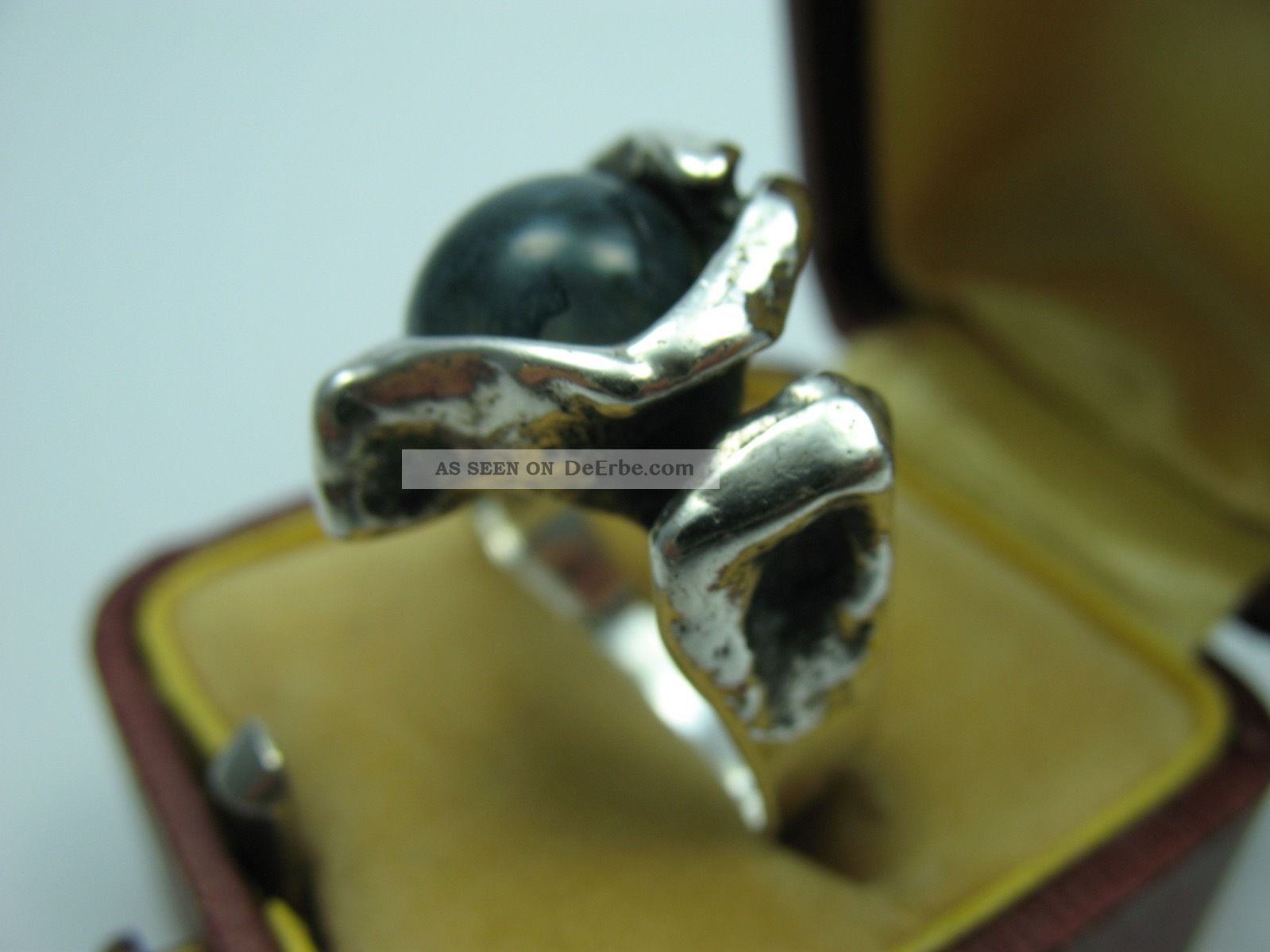 Burkhard Und Monika Oly Top Moosachat Vintage Modernist Designer Ring 835 Silber Ringe Bild