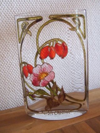 Rosa Canina - SchÖne Glas - Vase / Blumenvase Glasmalerei - Handarbeit - Signiert Bild