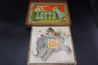 2 Antike Spiele Tierlotto & Lotto Vintage 1910 - 1930 Bild