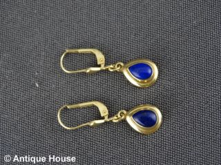 Gold 585 Ohrringe Hänger Tropfenform Mit Blauem Stein Lapislazuli Bild