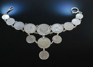 Antikes Grosses MÜnz Charivari Zu Tracht Silber 13 SilbermÜnzen Garmisch Um 1910 Bild
