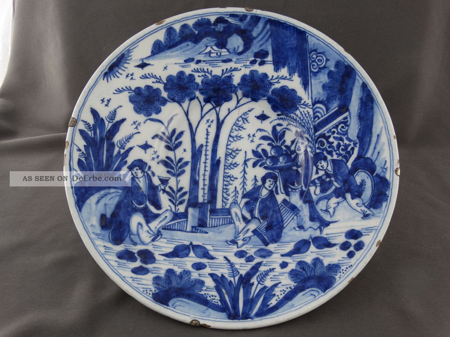 Großer Antiker Teller Keramik Vor 1800 Holland Gk / Kruyk Chin.  Dekor Personen 3 Nach Stil & Epoche Bild