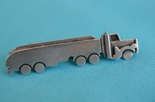 Ausgefallene Alte Krawattenklammer Für Trucker Tanklastzug Silber 925 Bild